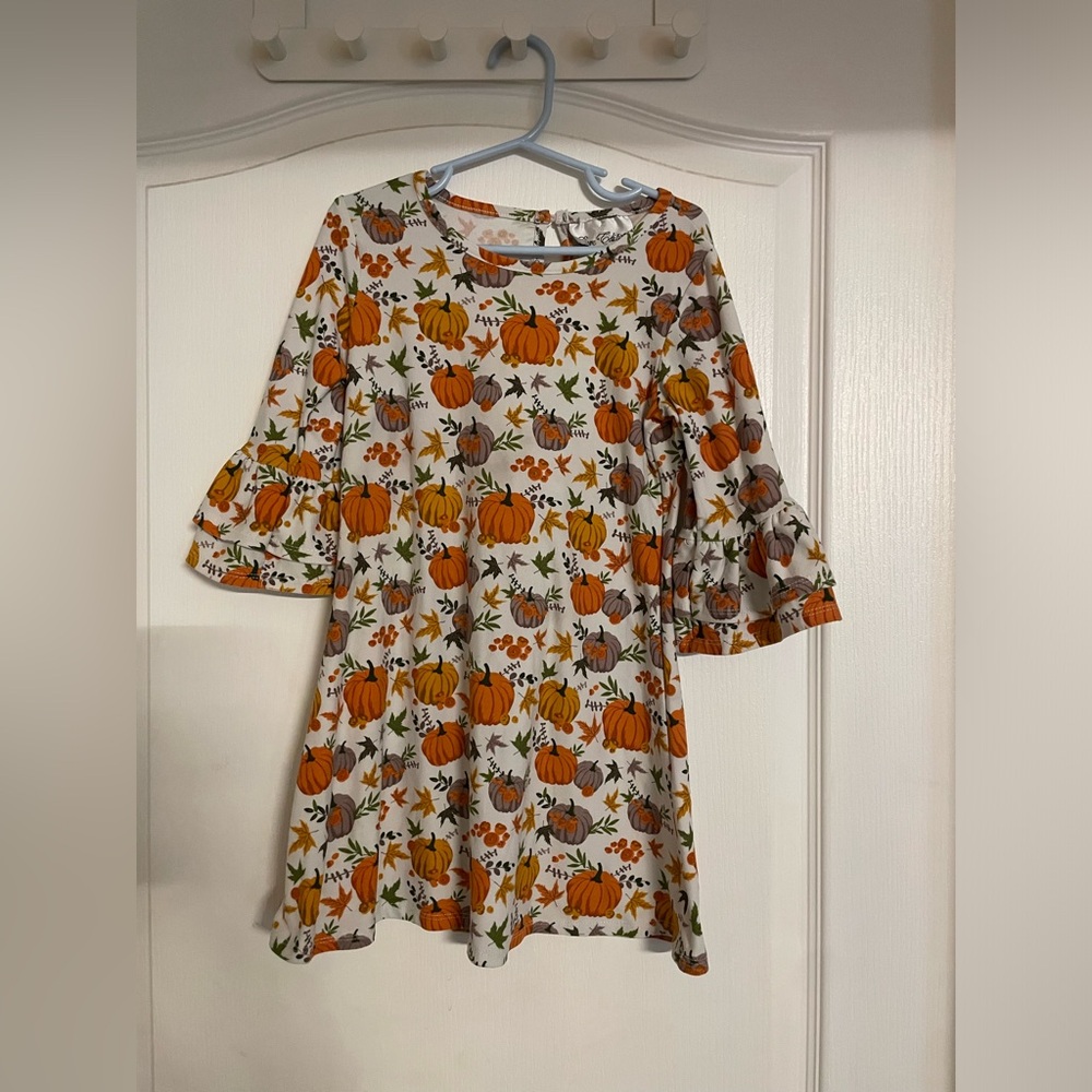Pumpkin Print Girls Dress size 5 #153